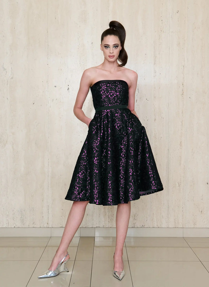 Greta Constantine Regan Strapless Lace Overlay Midi