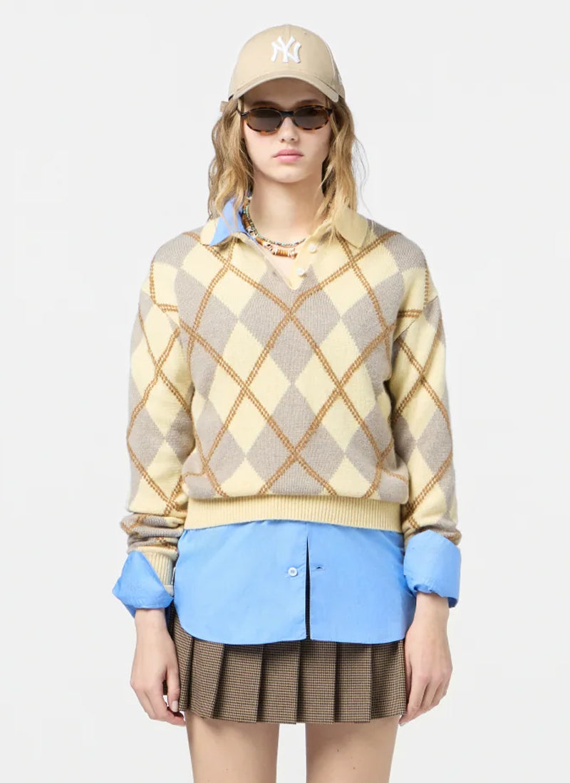Collegiate Argyle Polo Sweater by GUEST IN RESIDENCE at Andrews