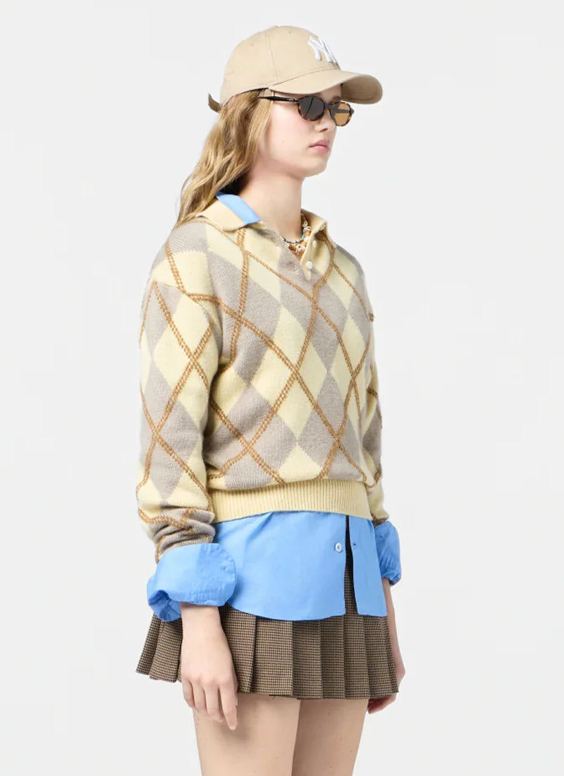 Collegiate Argyle Polo Sweater by GUEST IN RESIDENCE at Andrews