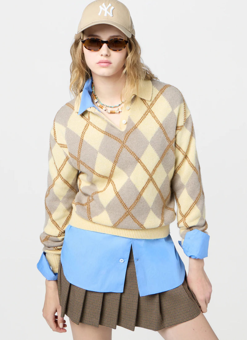 Collegiate Argyle Polo Sweater by GUEST IN RESIDENCE at Andrews