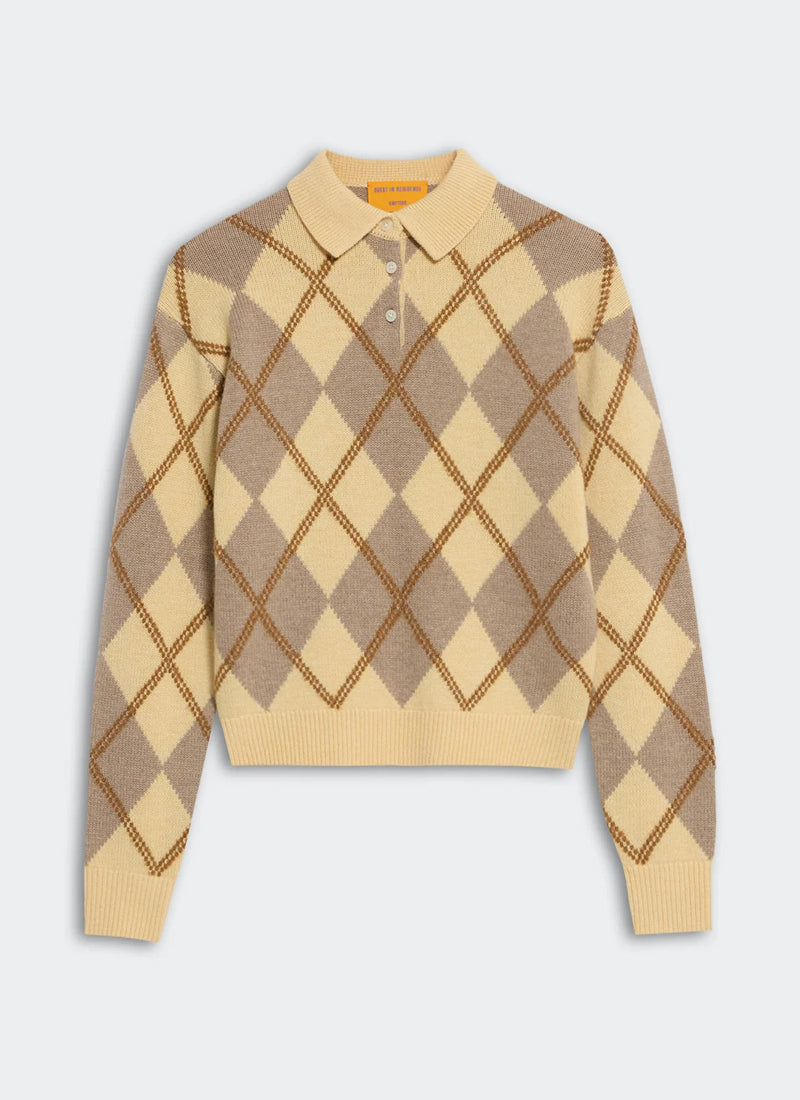 Collegiate Argyle Polo Sweater by GUEST IN RESIDENCE at Andrews