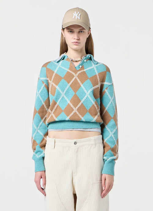 Collegiate Argyle Polo Sweater by GUEST IN RESIDENCE at Andrews