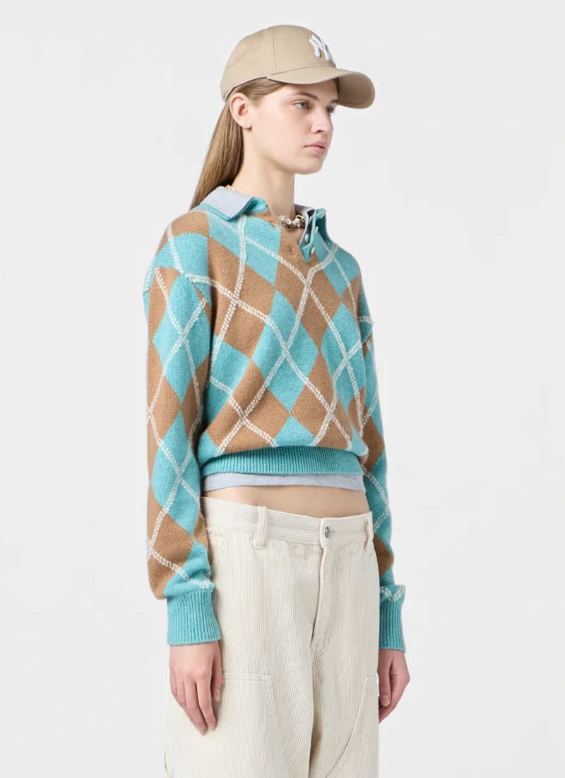 Collegiate Argyle Polo Sweater by GUEST IN RESIDENCE at Andrews