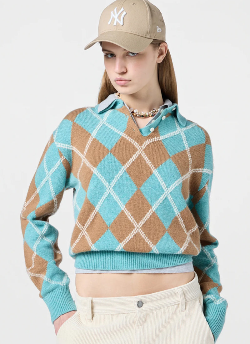 Collegiate Argyle Polo Sweater by GUEST IN RESIDENCE at Andrews