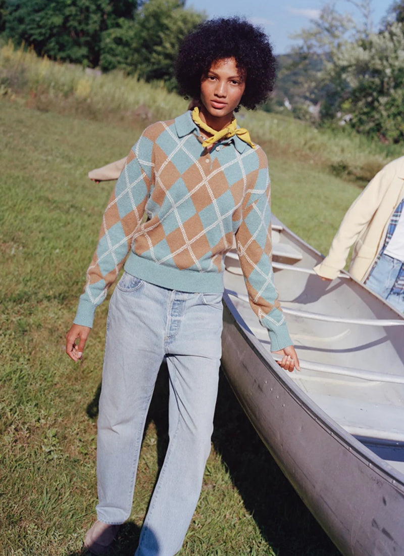 Collegiate Argyle Polo Sweater by GUEST IN RESIDENCE at Andrews