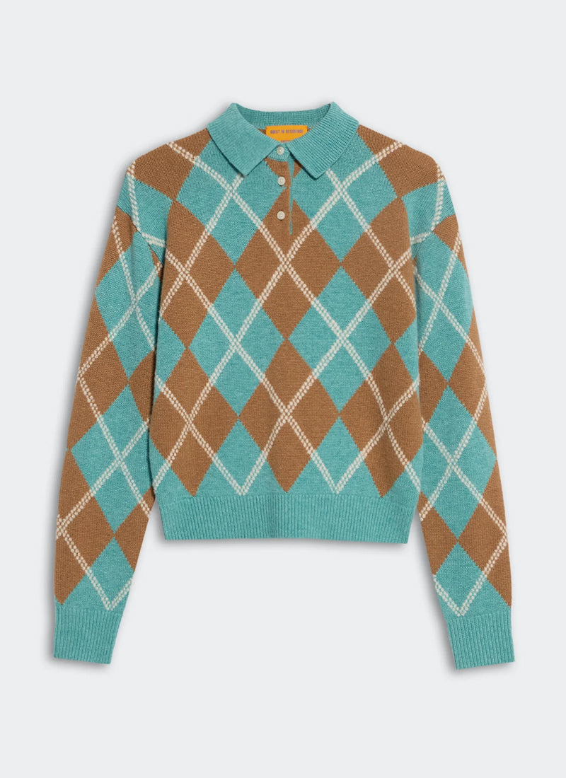 Collegiate Argyle Polo Sweater by GUEST IN RESIDENCE at Andrews