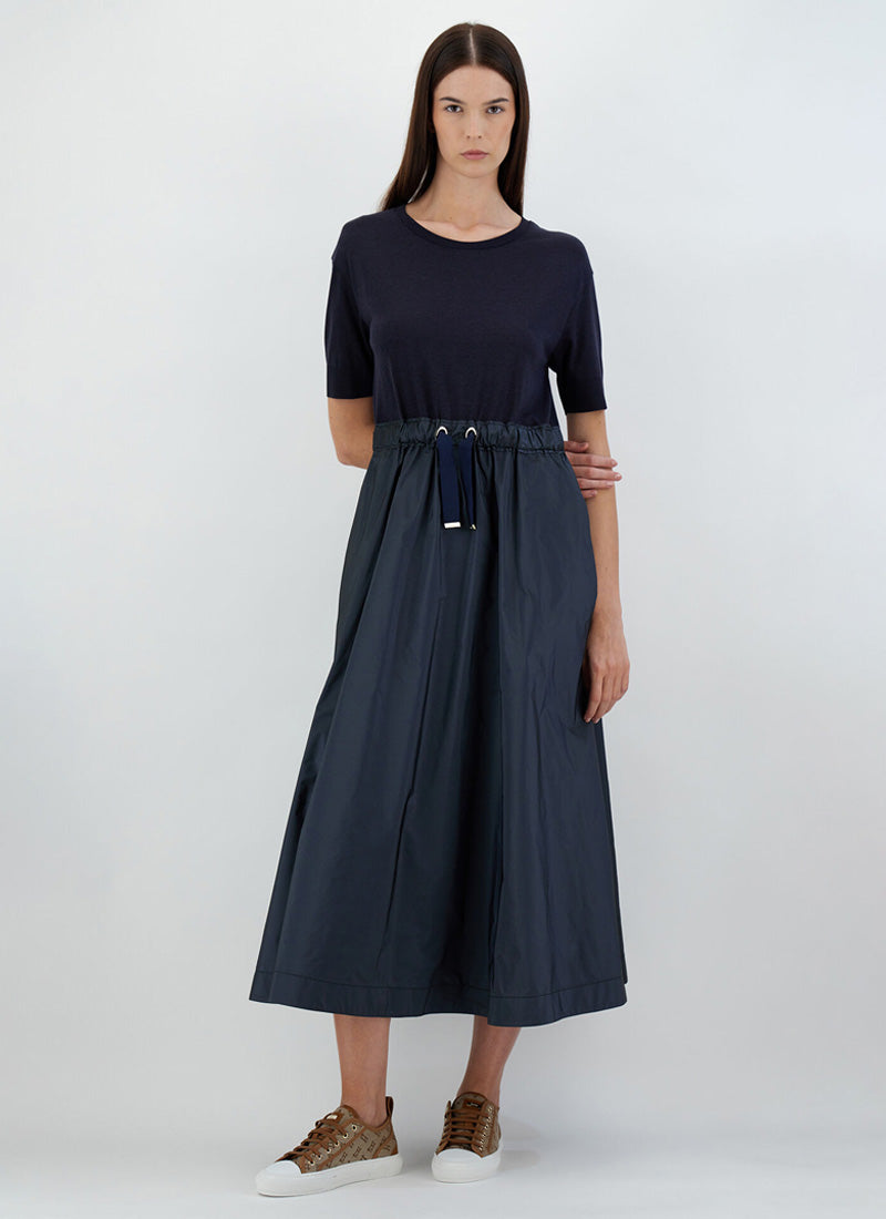 Herno Short Sleeve Dress Knit Top Taffeta Skirt