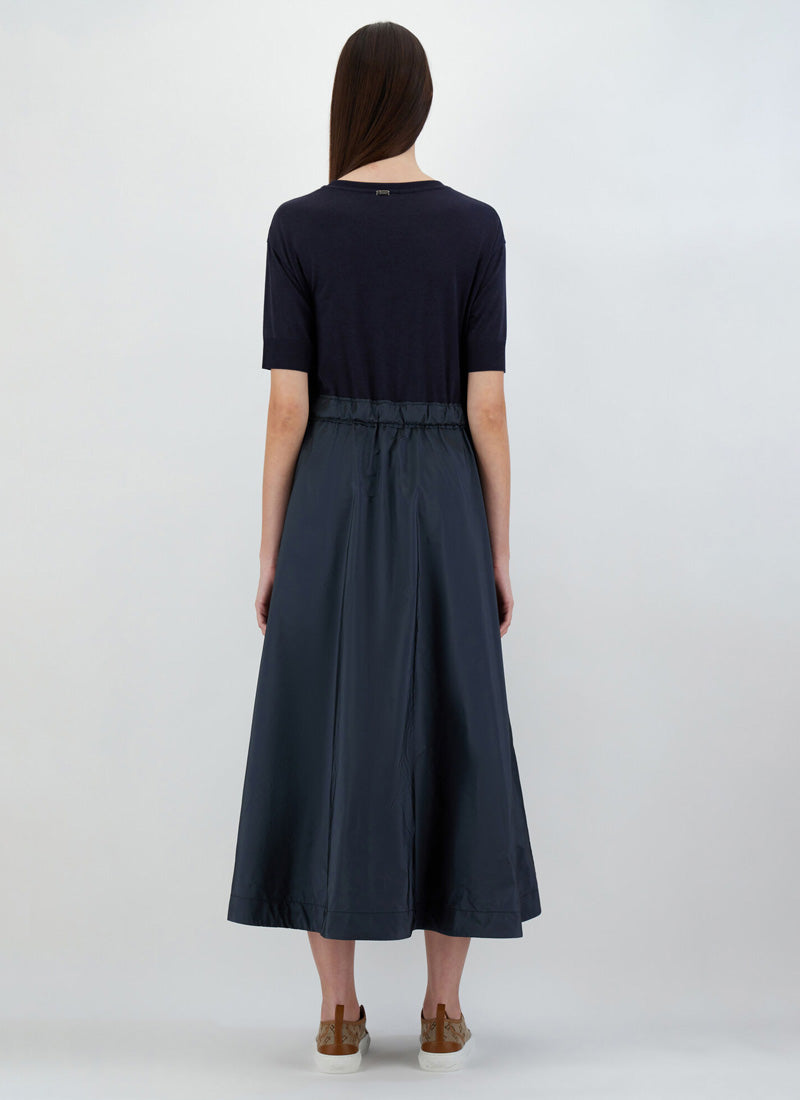 Herno Short Sleeve Dress Knit Top Taffeta Skirt