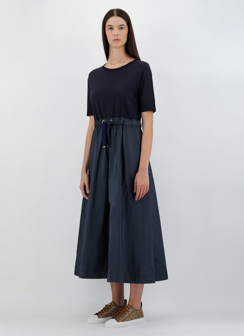 Herno Short Sleeve Dress Knit Top Taffeta Skirt