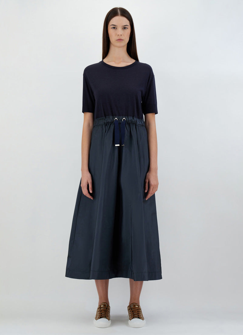 Herno Short Sleeve Dress Knit Top Taffeta Skirt