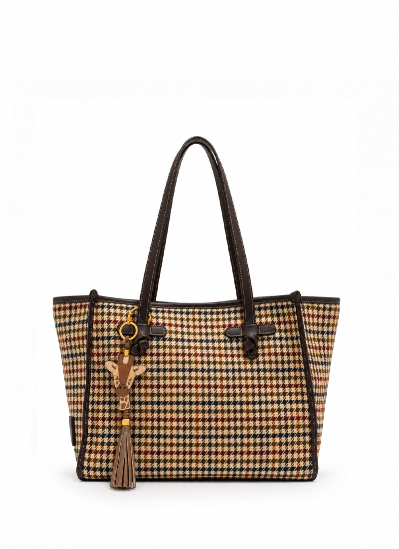 Houndstooth Tote With Giraffe Keyring