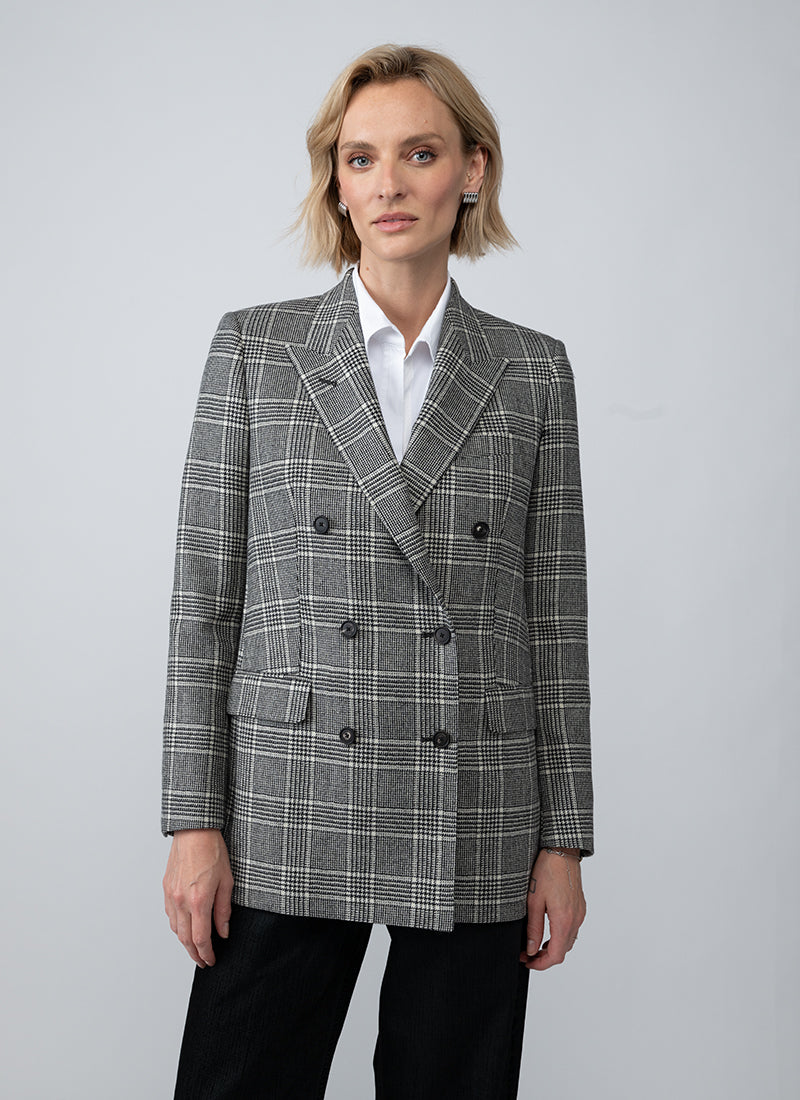 Jasmine Double Breasted Houndstooth Plaid Blazer