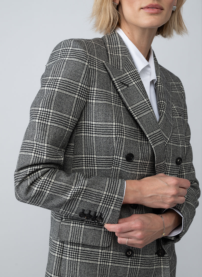 Jasmine Double Breasted Houndstooth Plaid Blazer