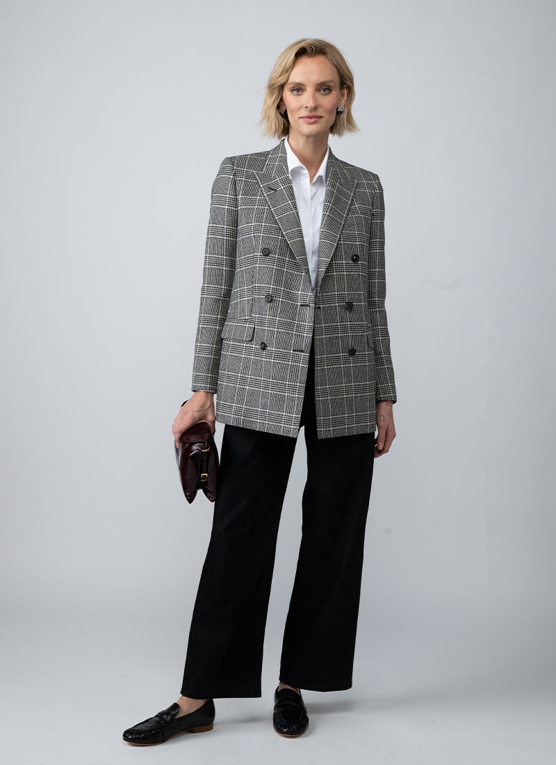Jasmine Double Breasted Houndstooth Plaid Blazer
