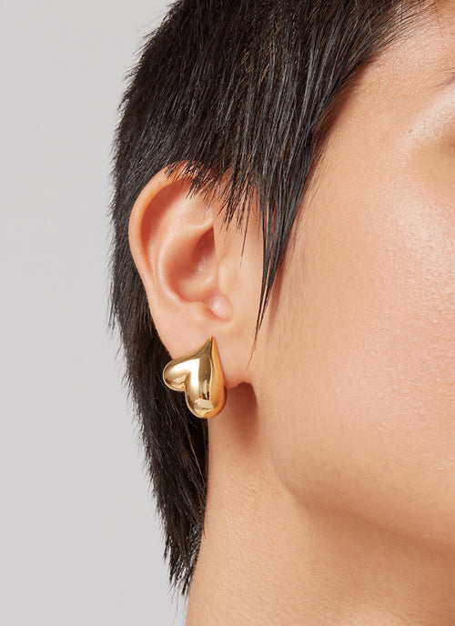 Jenny Bird Art Heart Button Earrings Gold