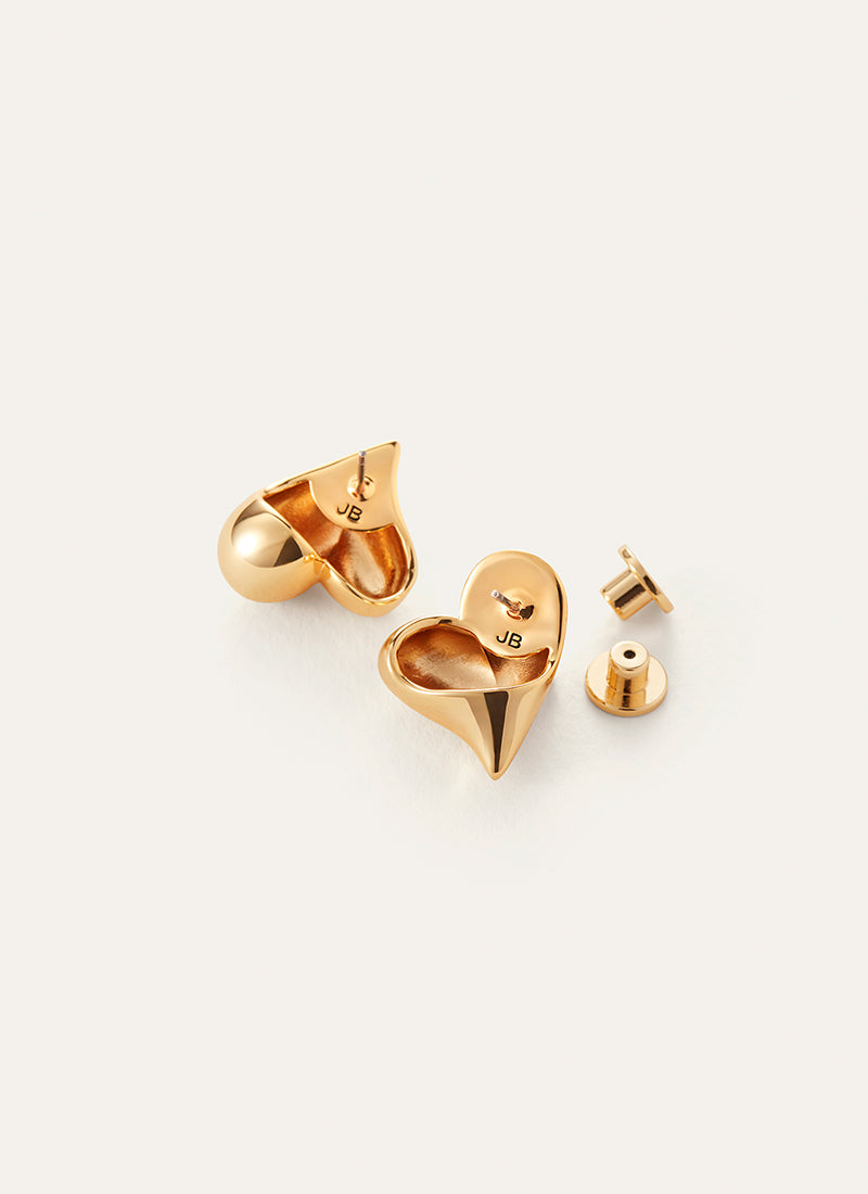 Jenny Bird Art Heart Button Earrings Gold