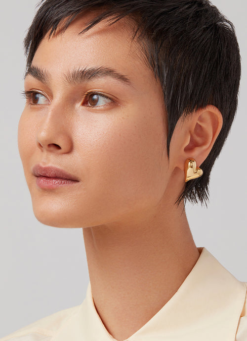 Jenny Bird Art Heart Button Earrings Gold