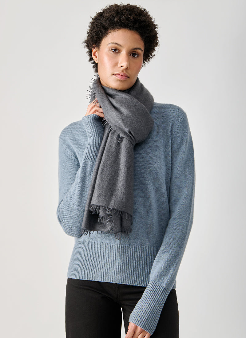 Kas Cashmere Solid Felt Scarf With Fringe