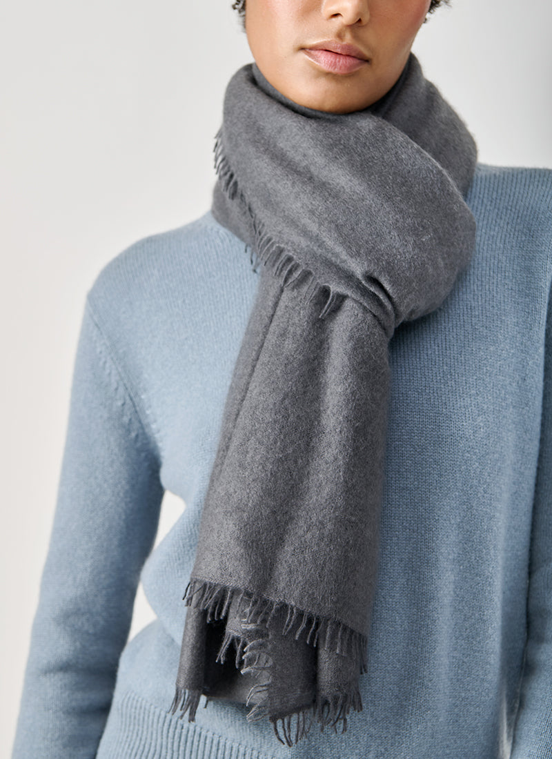 Cashmere Solid Felt Scarf With Fringe