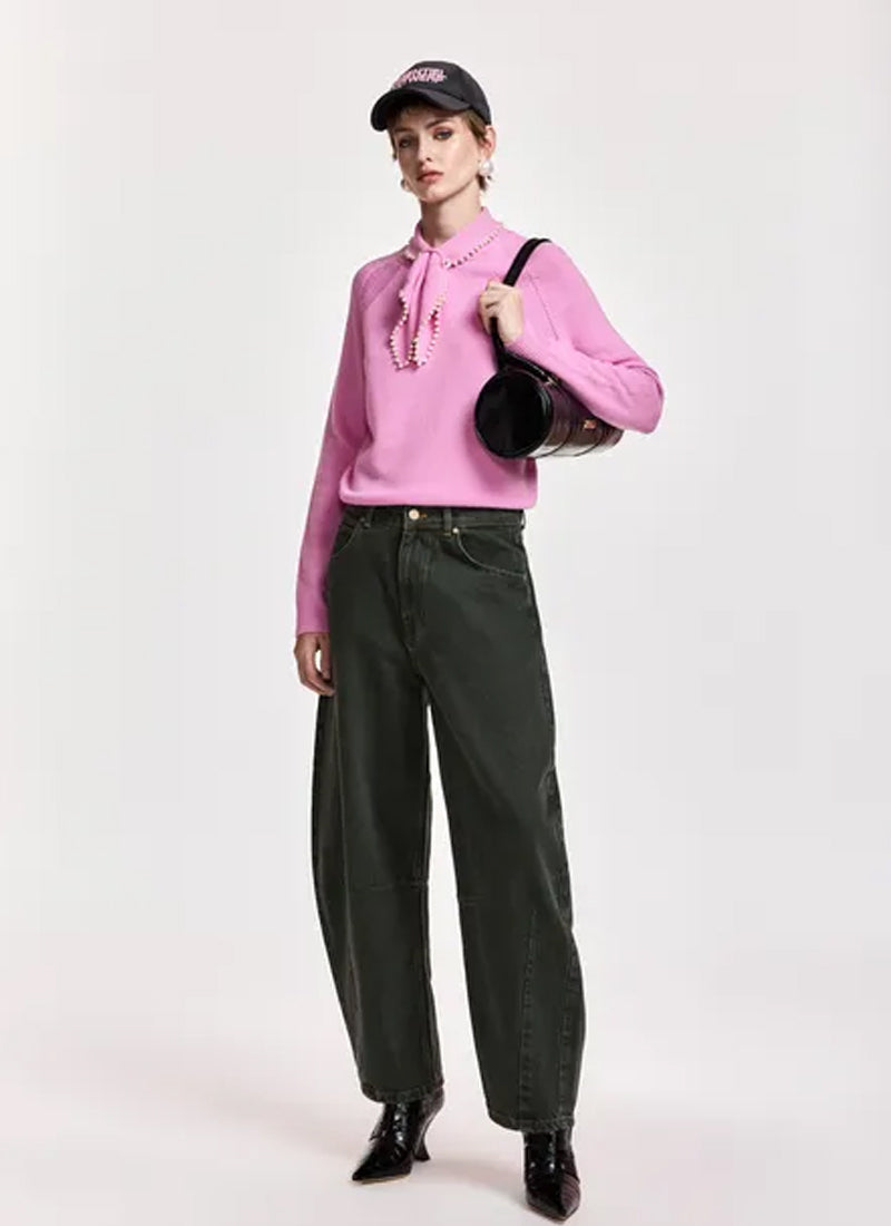 Kasa Pearl-Embellished Bow Collar Pullover