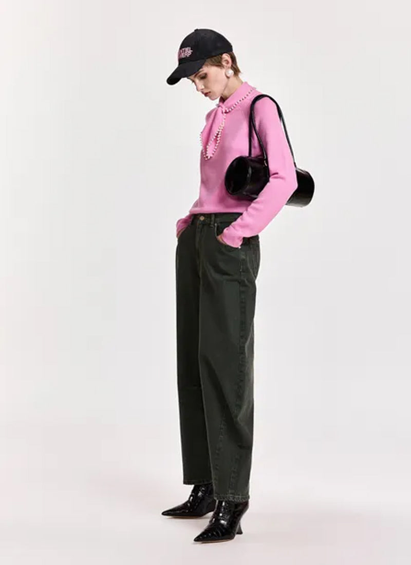 Kasa Pearl-Embellished Bow Collar Pullover