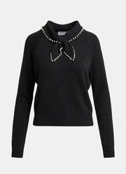 Kasa Pearl-Embellished Bow Collar Pullover
