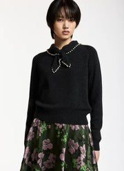 Kasa Pearl-Embellished Bow Collar Pullover