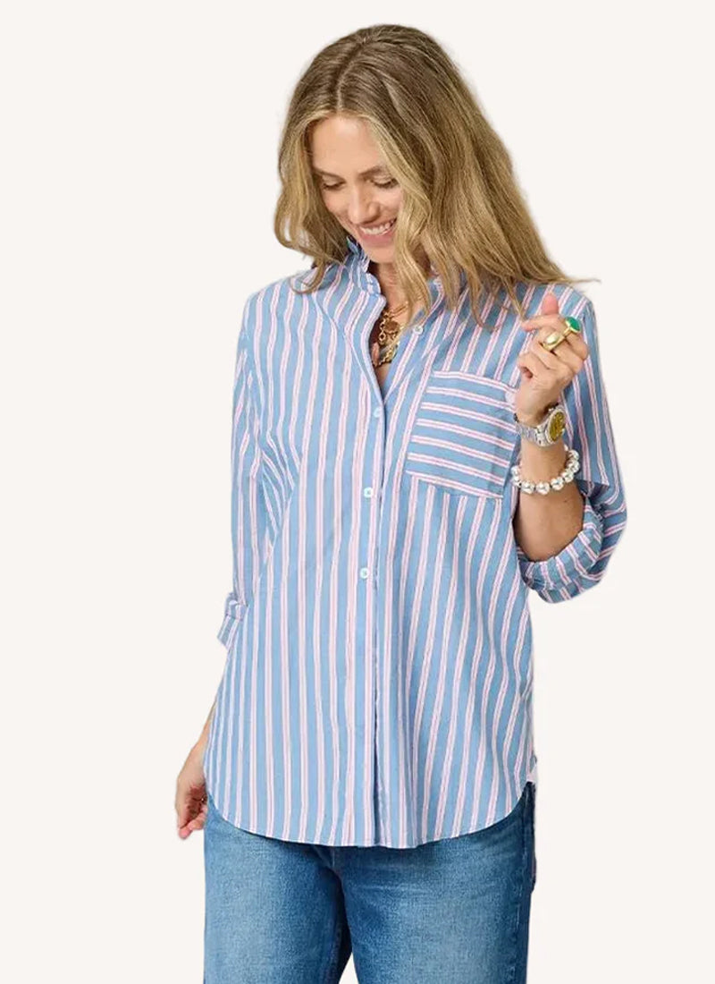 Kerri Rosenthal Mia Ruffle Stripe Shirt