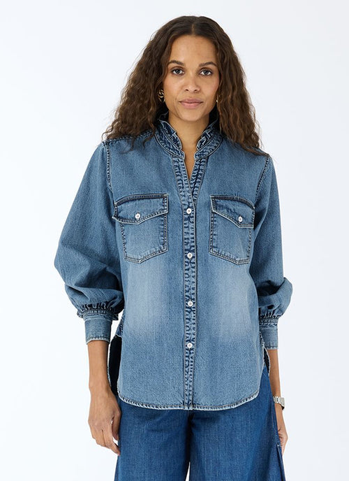  Puff Sleeve Denim Shirt by Kerri Rosenthal at Andrews 