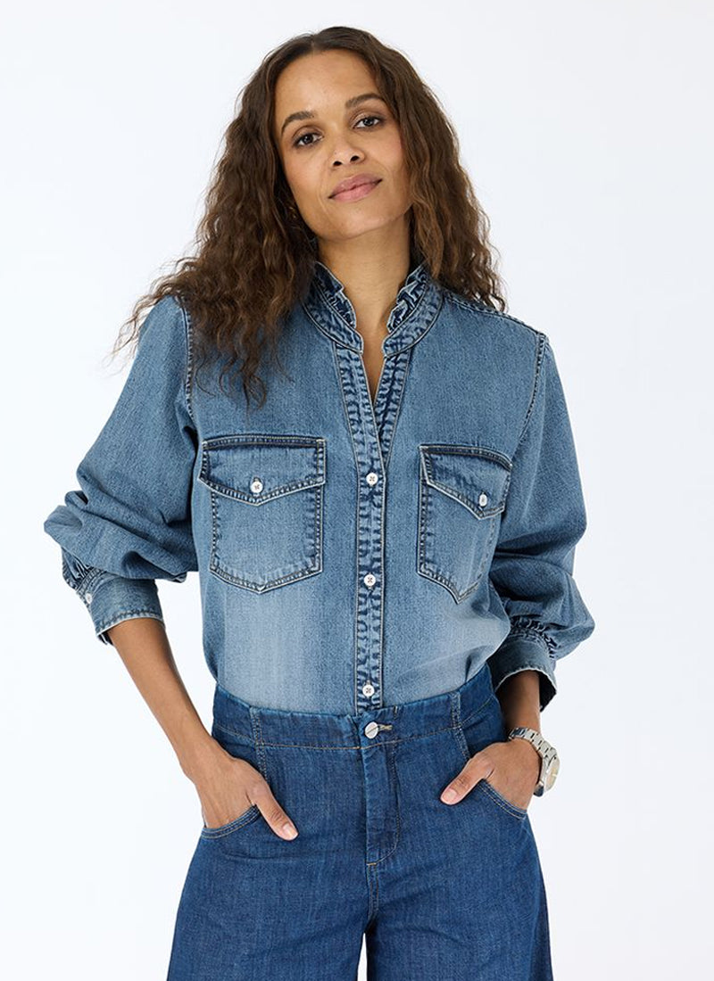  Puff Sleeve Denim Shirt by Kerri Rosenthal at Andrews 