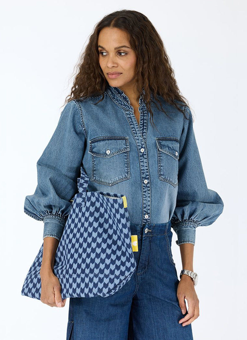  Puff Sleeve Denim Shirt by Kerri Rosenthal at Andrews 