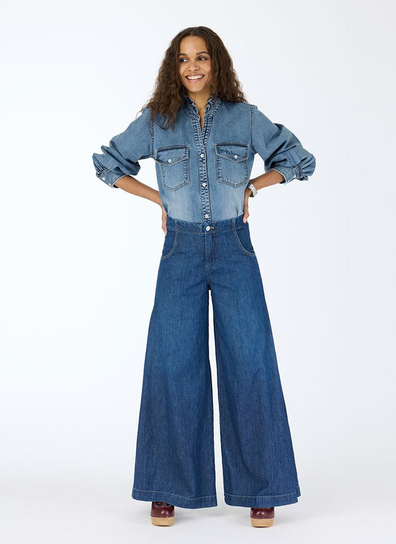  Puff Sleeve Denim Shirt by Kerri Rosenthal at Andrews 