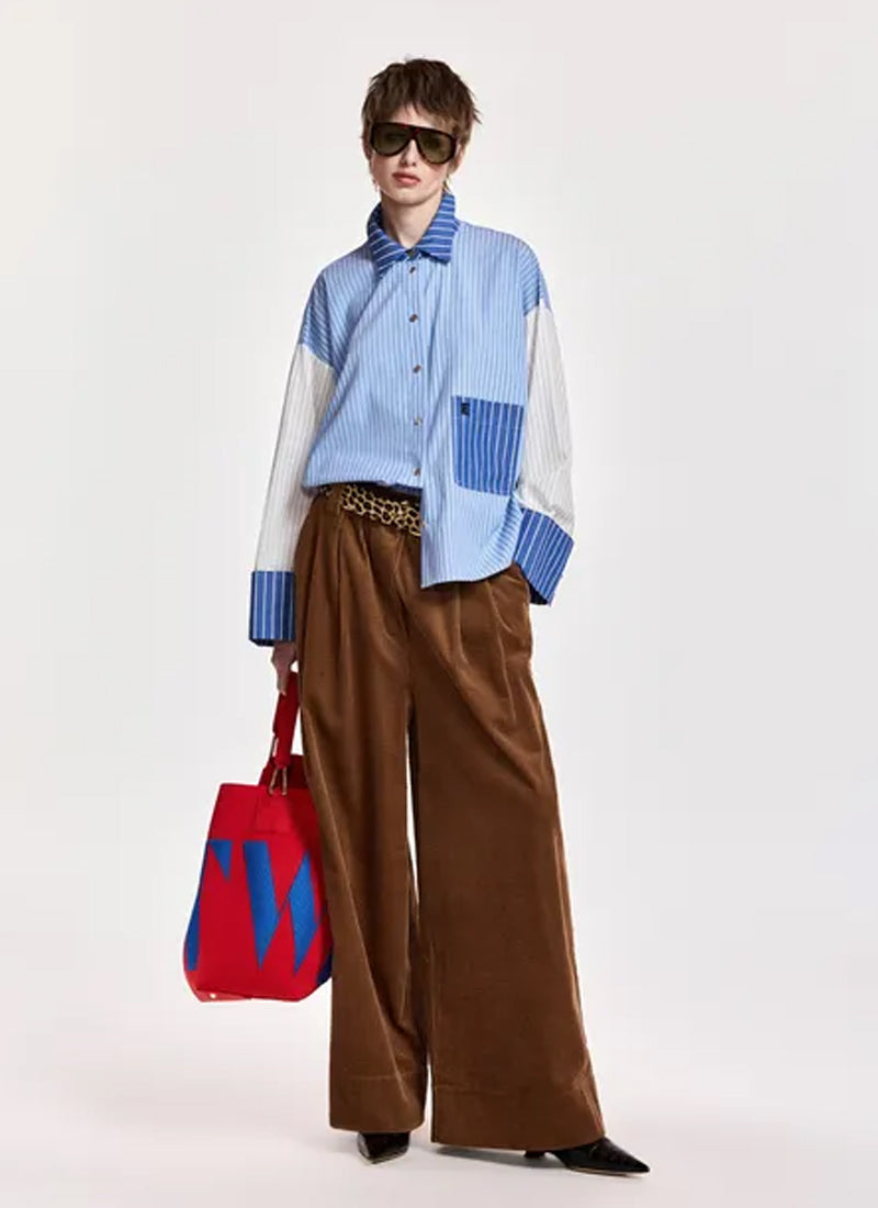 Kozef Fabric Mix Cropped Shirt