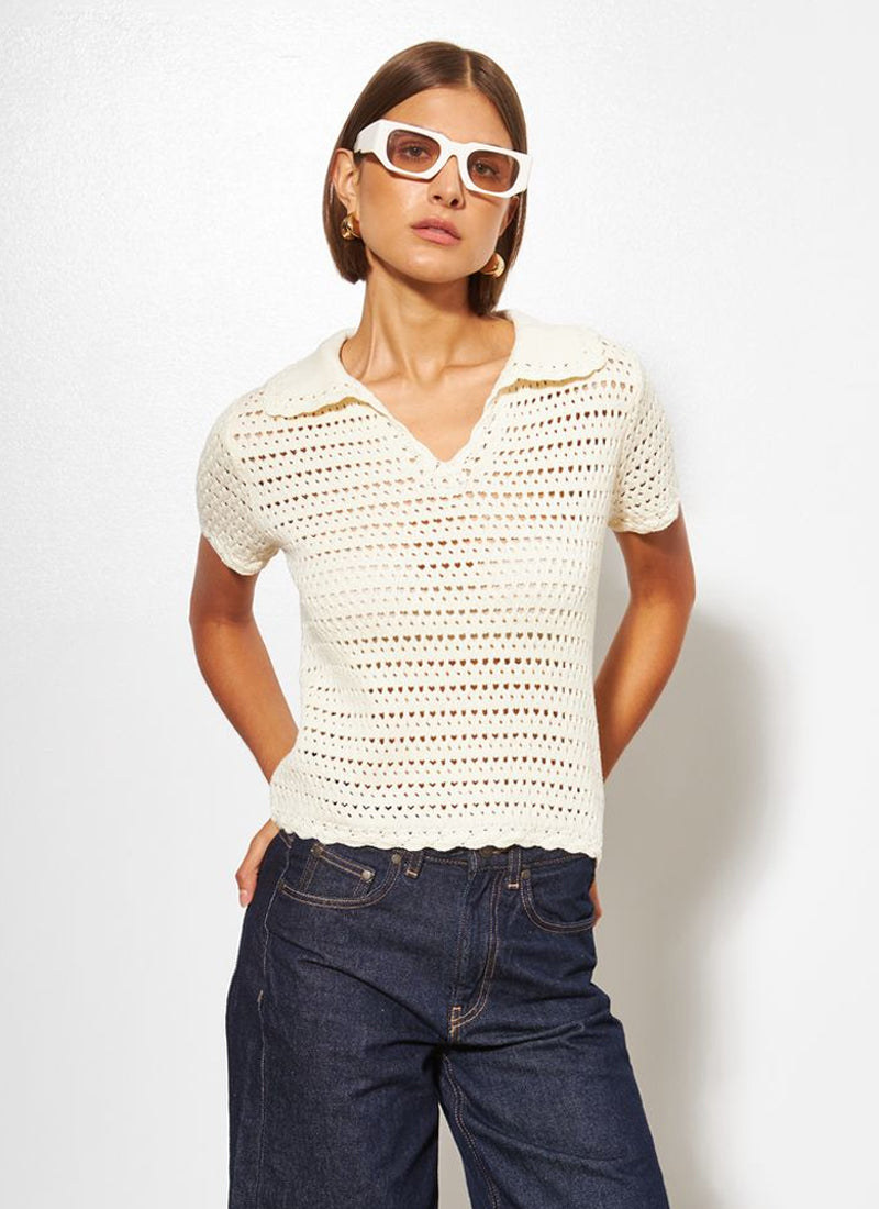 Line Paisley Knitted Short Sleeve Polo