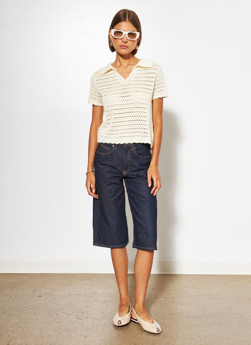Line Paisley Knitted Short Sleeve Polo