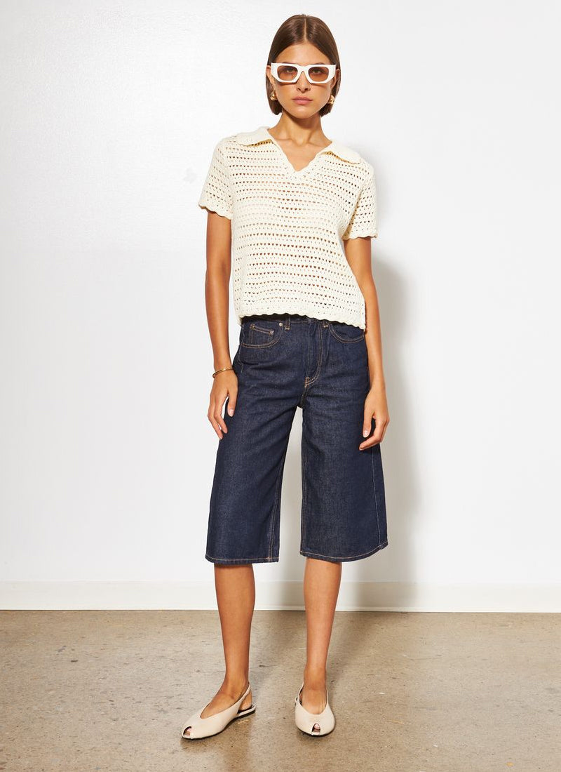 Line Paisley Knitted Short Sleeve Polo