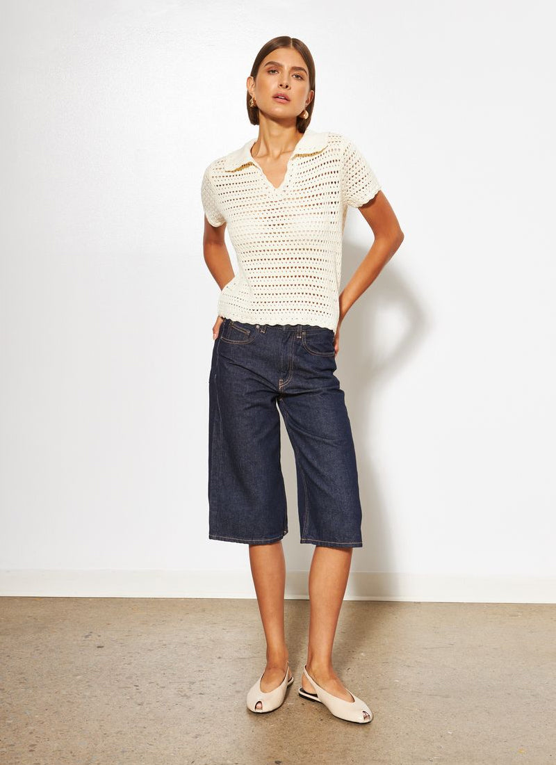 Line Paisley Knitted Short Sleeve Polo