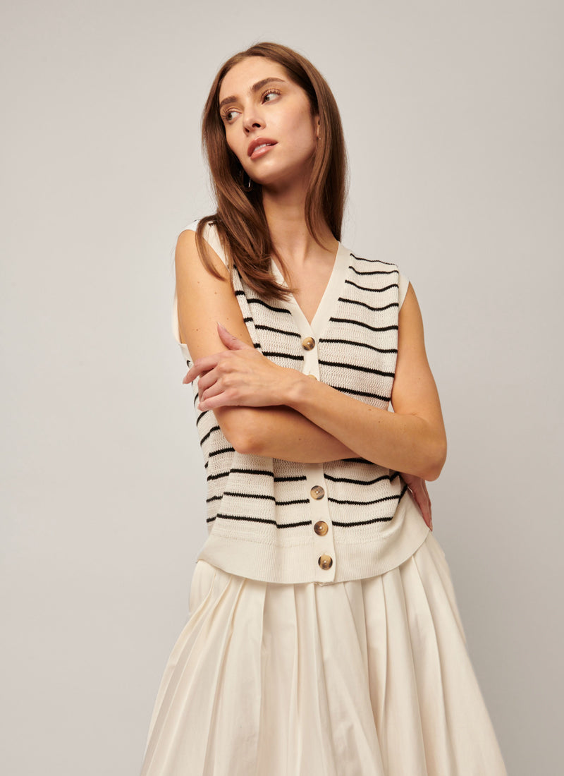 Line Corie Striped Button Up Vest