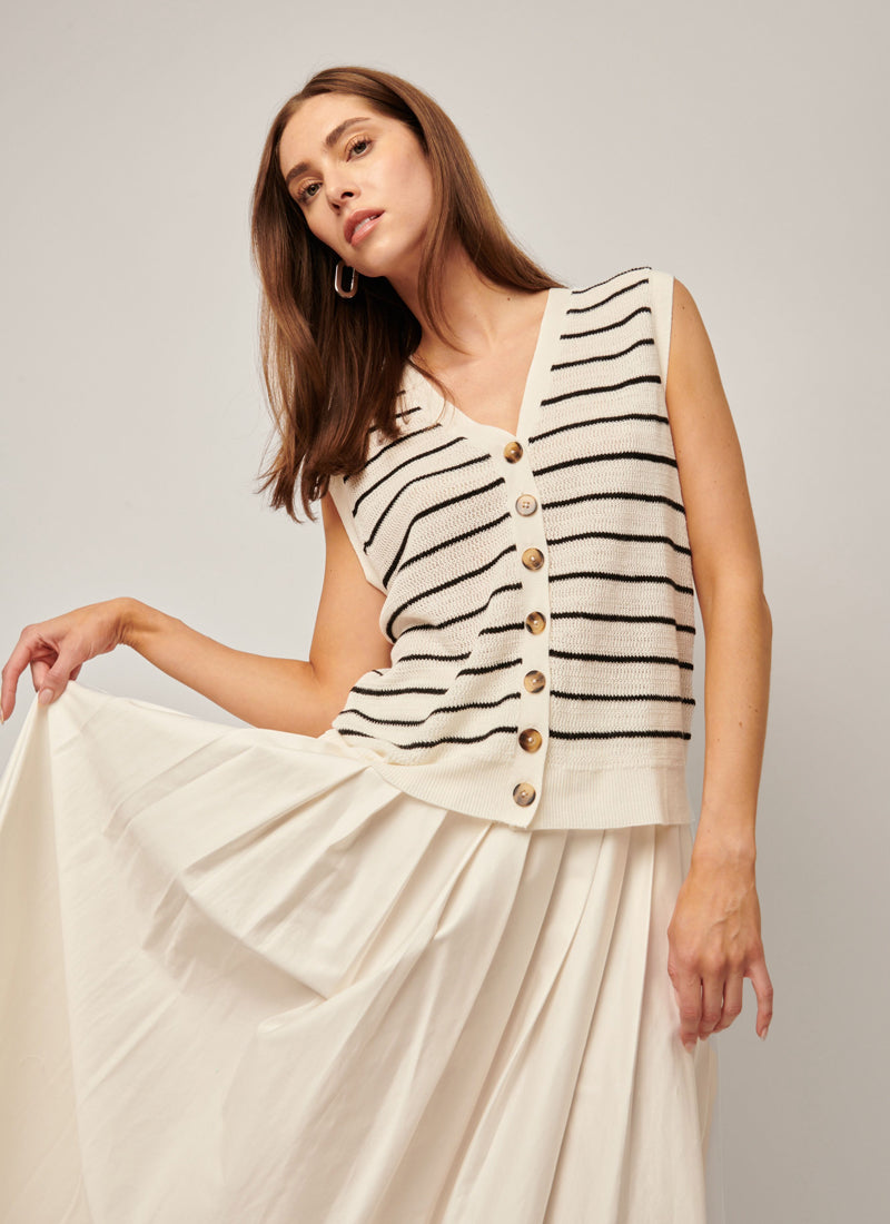 Line Corie Striped Button Up Vest