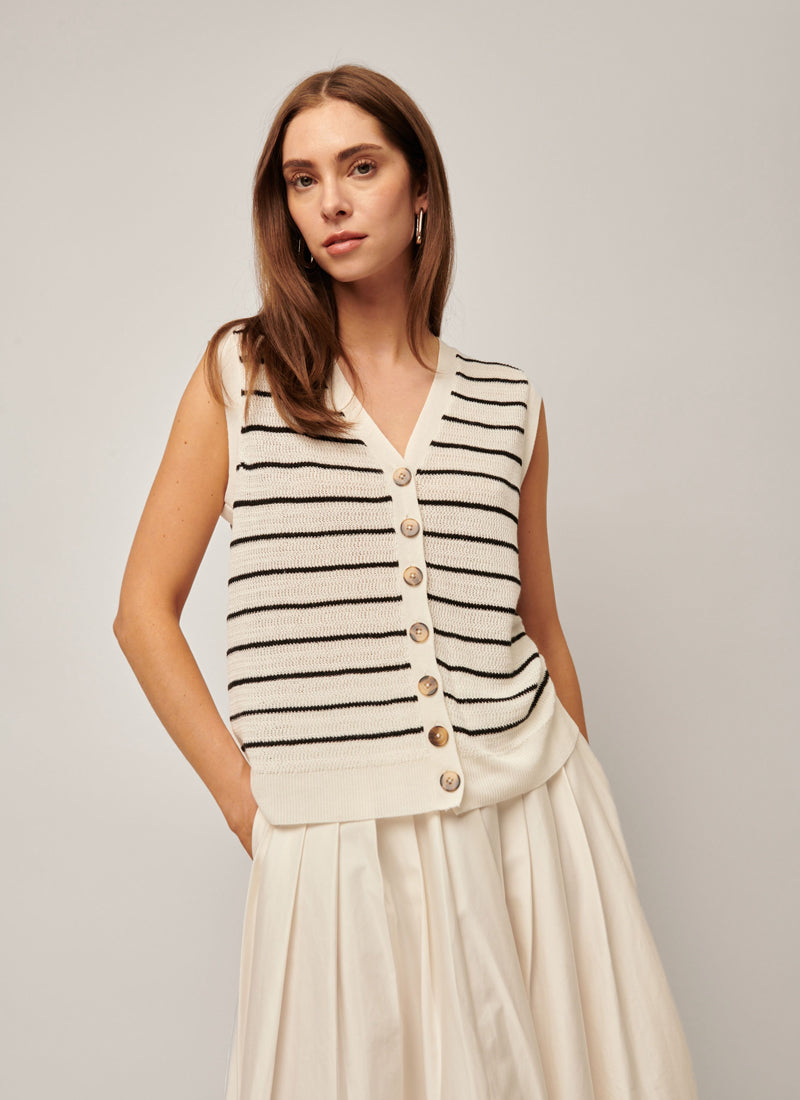 Line Corie Striped Button Up Vest