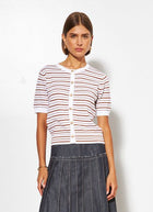 Line Kitty Stripe Button Up Short Sleeve Sweater