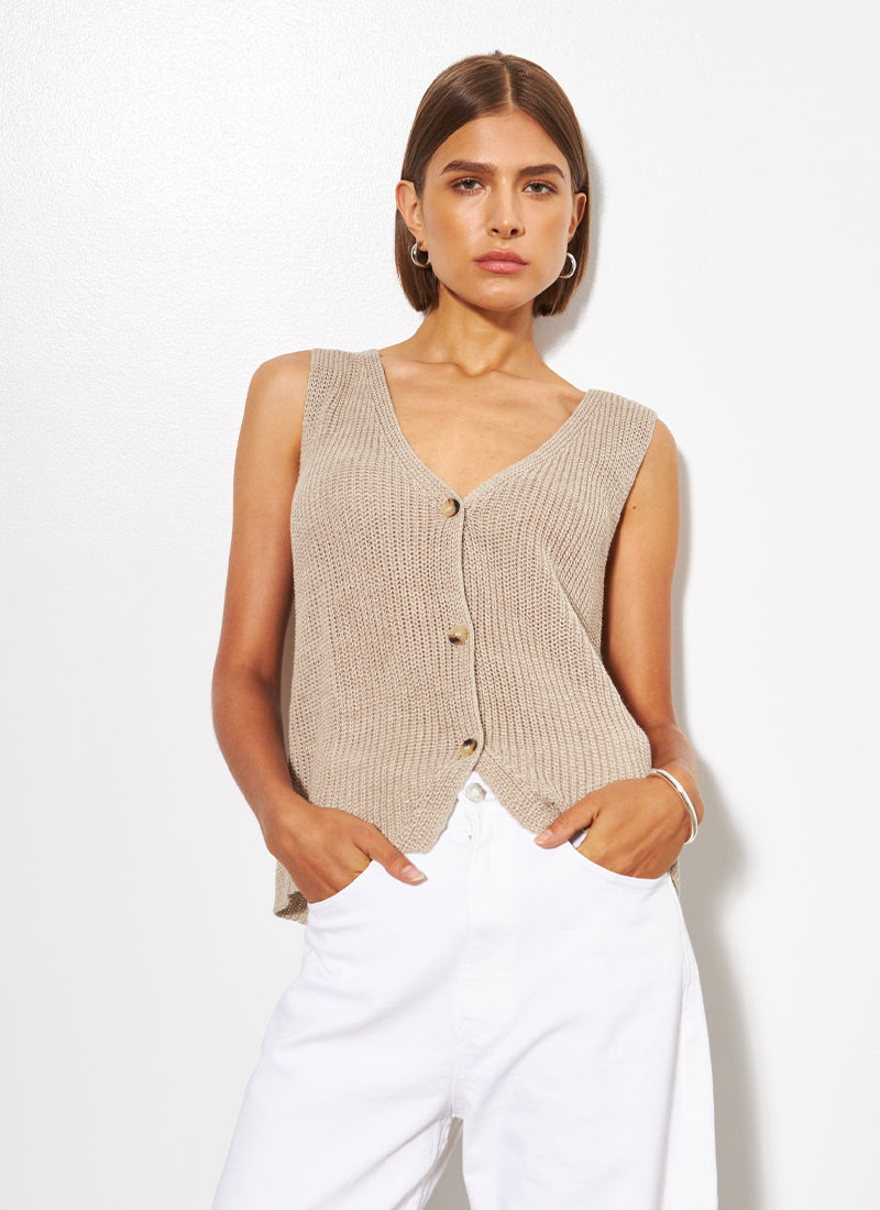  Mira Open Button Knit Vest by Line at Andrews 