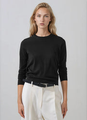 Patrick Assaraf Long Sleeve Extrafine Merino Classic Crewneck Pullover