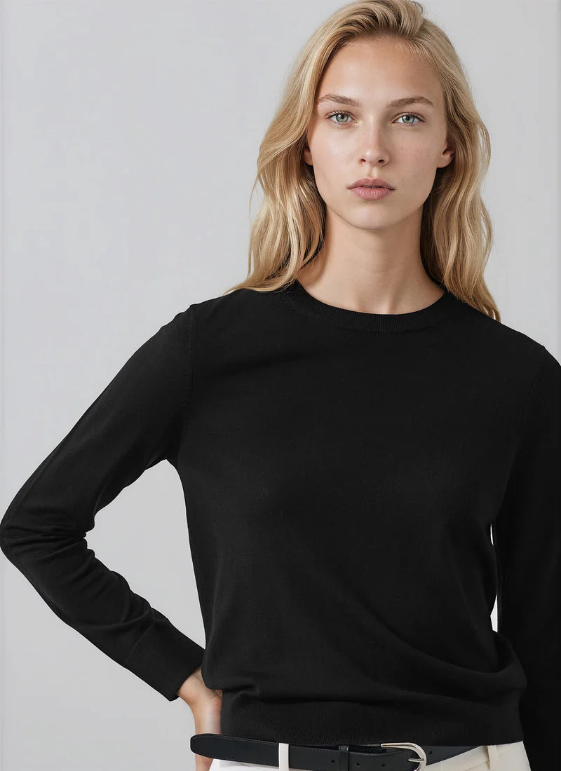 Patrick Assaraf Long Sleeve Extrafine Merino Classic Crewneck Pullover