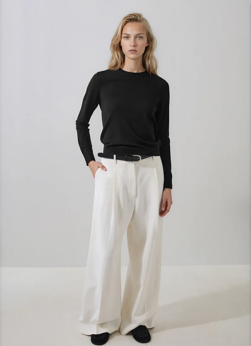 Patrick Assaraf Long Sleeve Extrafine Merino Classic Crewneck Pullover