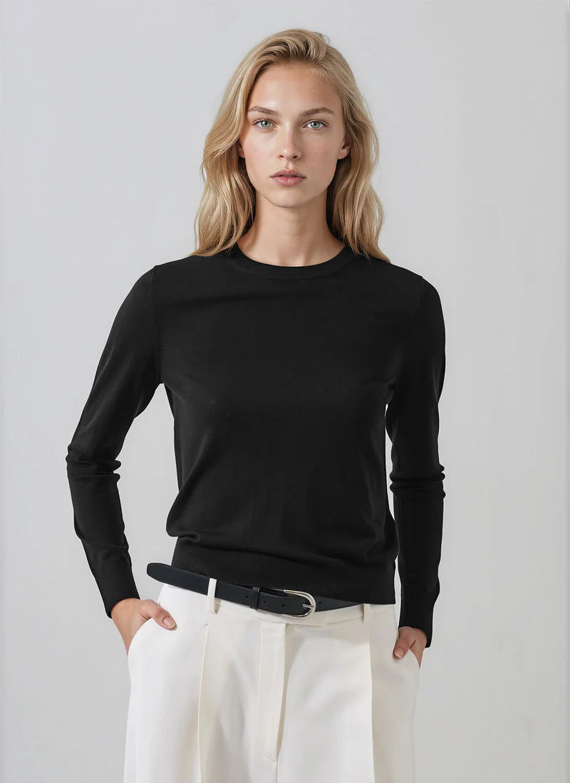 Patrick Assaraf Long Sleeve Extrafine Merino Classic Crewneck Pullover