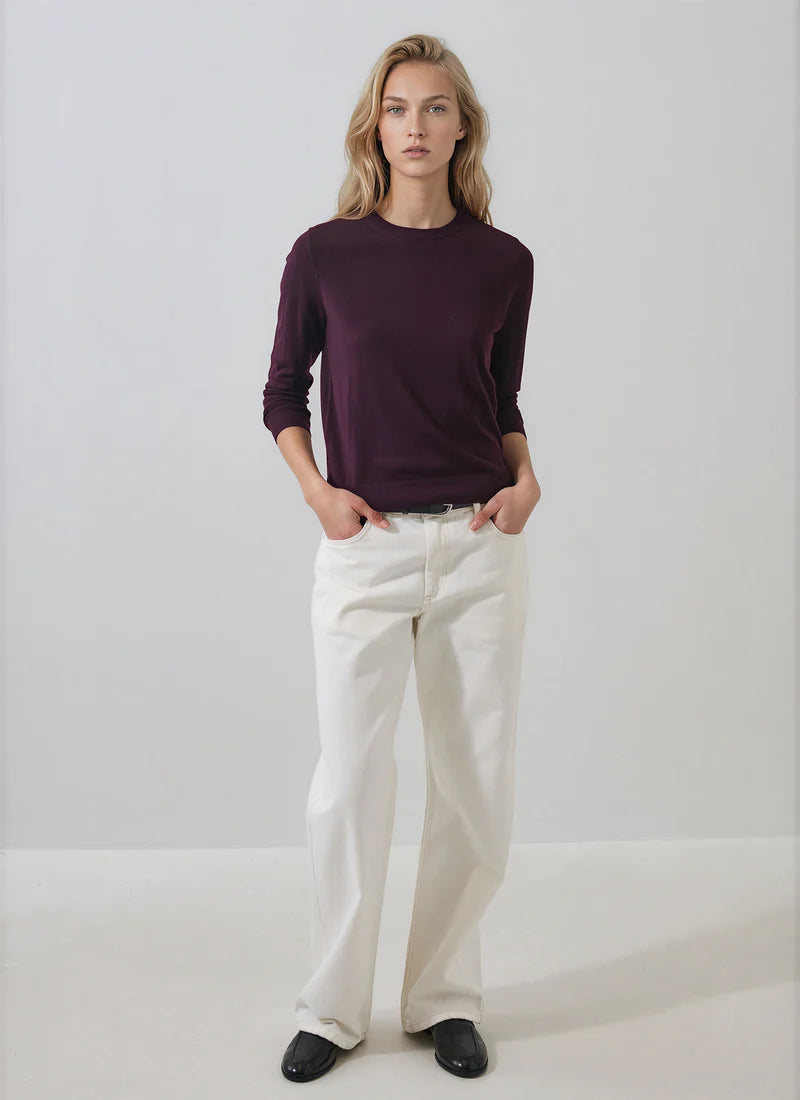 Patrick Assaraf Long Sleeve Extrafine Merino Classic Crewneck Pullover
