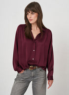 Long Sleeve Shirred Back Silk Blouse