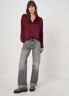 Long Sleeve Shirred Back Silk Blouse
