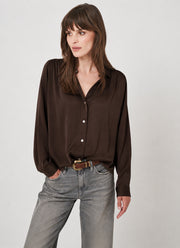  Long Sleeve Shirred Back Silk Blouse by REPEAT Cashmere at Andrews 